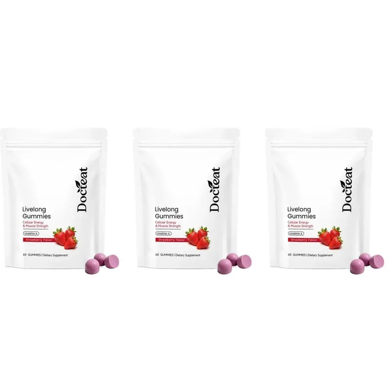 Docteat Urolithin A Gummies 500mg per porzione Gusto Fragola Supporto quotidiano per il benessere cellulare 60 caramelle gommose per uomini donne — image 9
