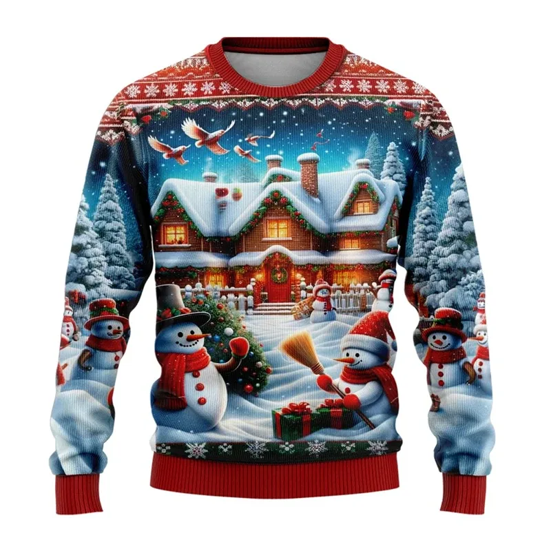 Männer Frauen Weihnachten Sweatshirt 3D Weihnachten Schneemann Santa Gedruckt Hässliche Weihnachten Pullover Unisex Pullover Urlaub Party Jumper Tops — image 3