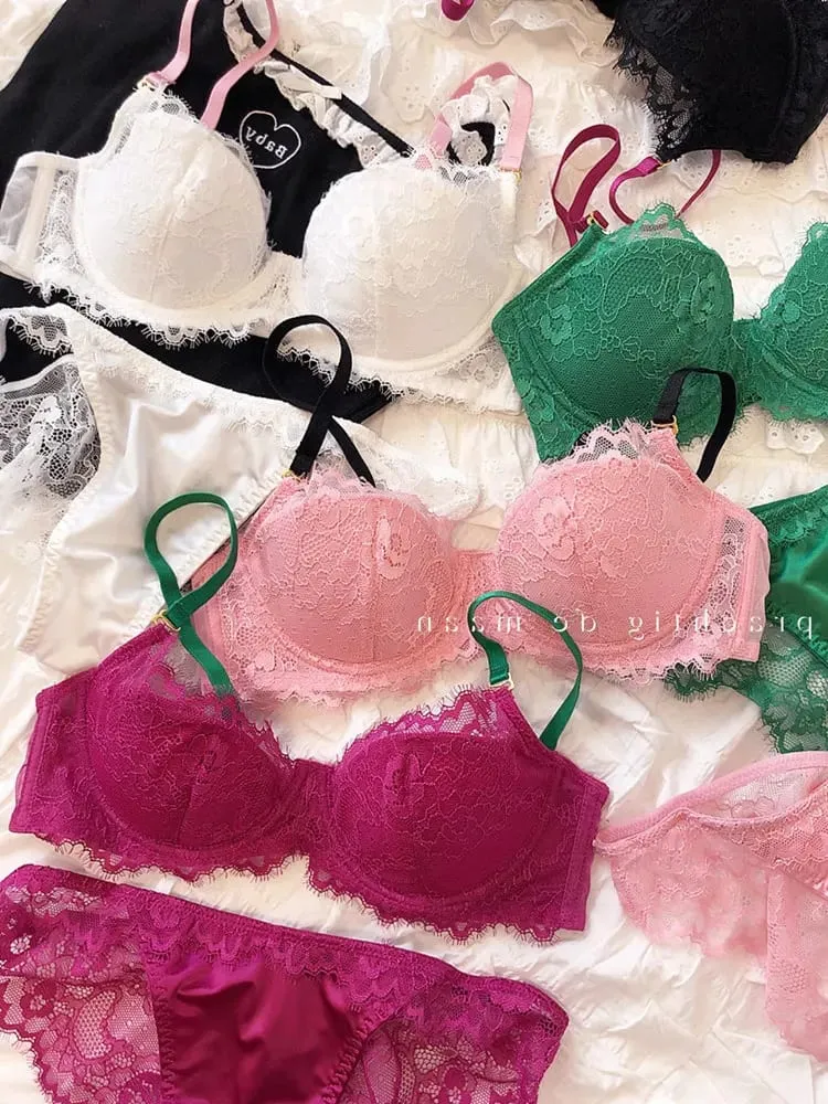 African Dopamine French Lace Underwire Bra Set Push-Up Minimizer Sexy Lingerie for Big Bust Women Thin Soft Cups — image 1