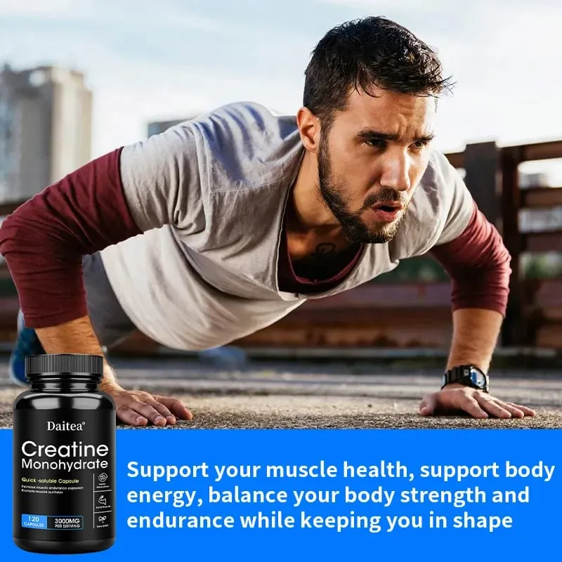 Daitea Creatine Monohydrate 3000 Mg - Strength Muscle Health Supplement for Men and Women Non-GMO and Gluten-Free Capsules
