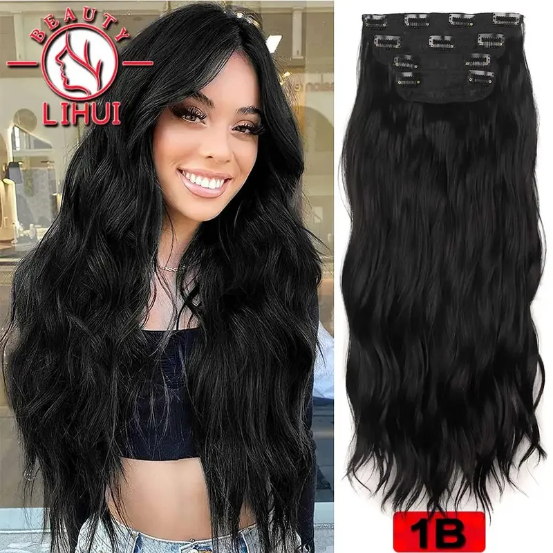 Long Curl Wave Clip In Hair Extensions 6Pcs/Set 16 Clips High Tempreture Synthetic Hairpiece Clip In Hair Extensions 24Inch — image 18
