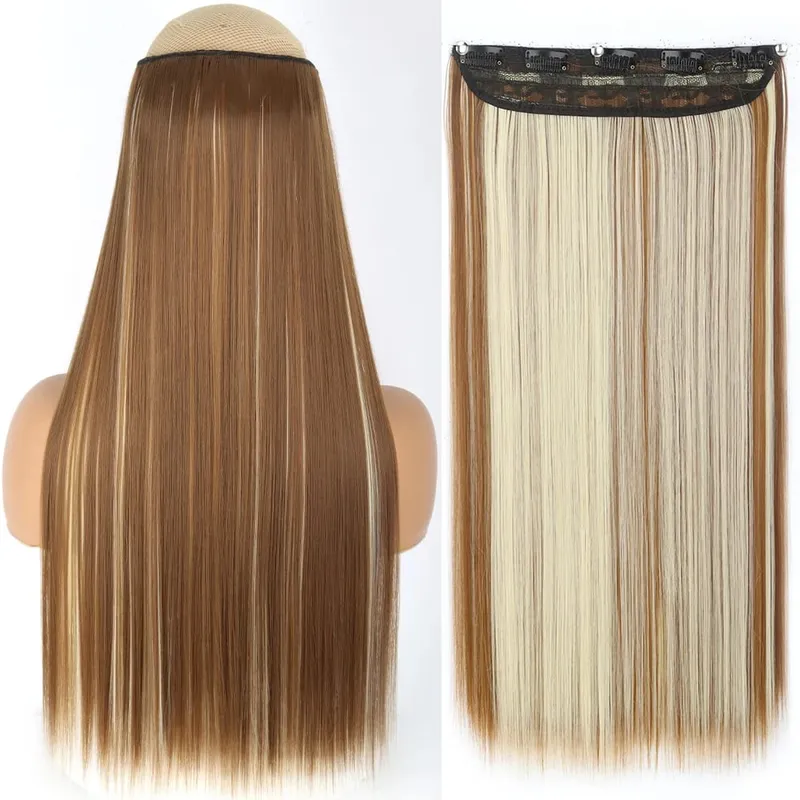 32inch Synthetic Hair Extensions One Piece 5 Clips Long Straight High Temperature Fiber Black Brown Hairpiece — image 16