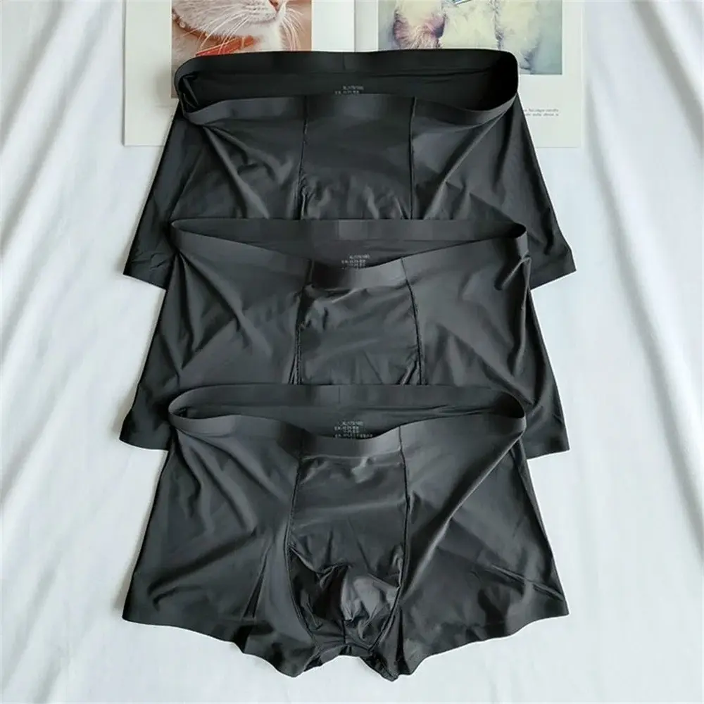 3pcs Ultra-thin Smooth Ice Silk Underwear for Men Seamless Fitness Sports Sexy Boxers Quick Drying Trunk Shorts Plus Size — image 4