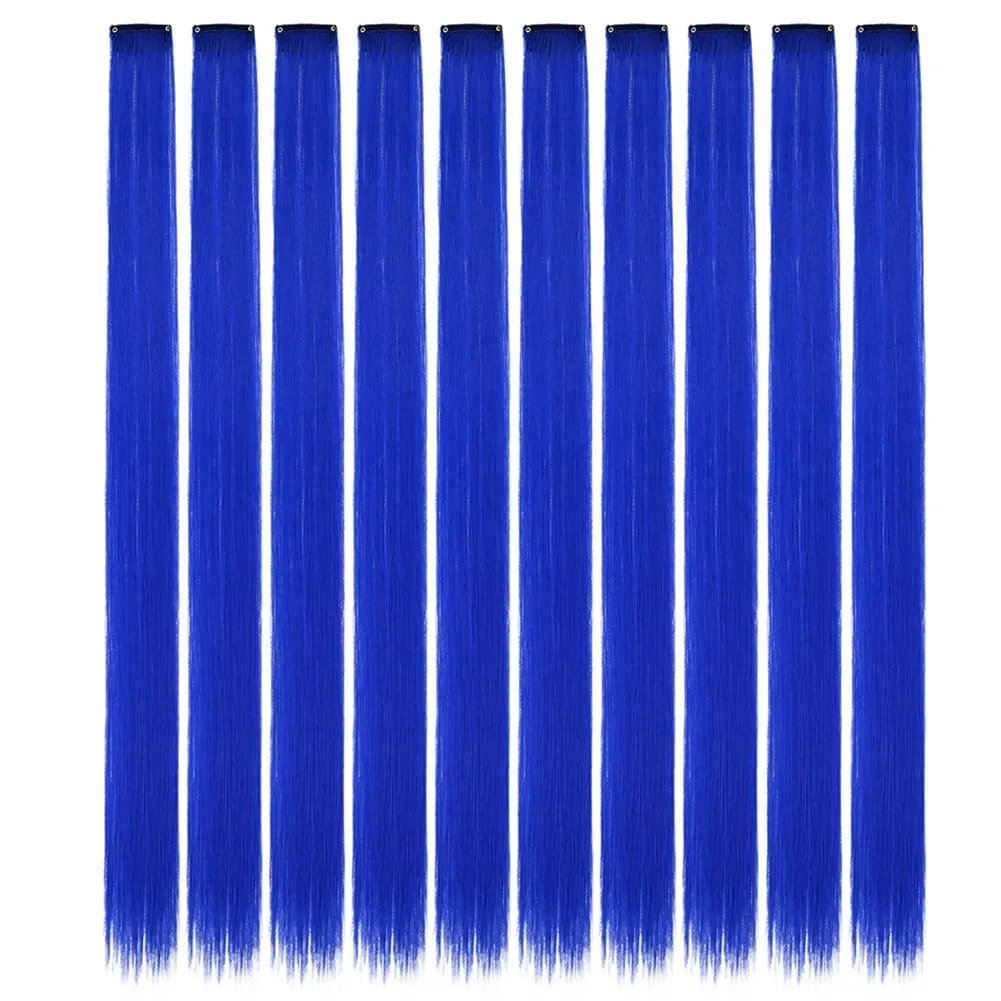 10PCS/Pack Colored Party Highlights Clip in Hair Extensions for Girls 22 Inches Omber colors Straight Hair Synthetic Hairpieces — image 30