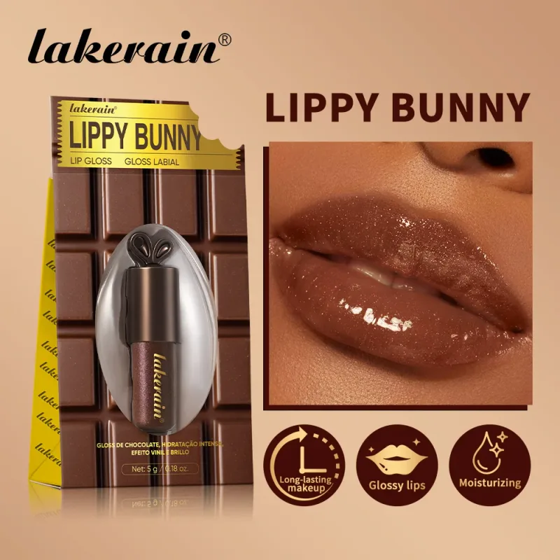 Lakerain Chocolate Rabbit Lip Gloss Long Lasting Hydration Mirror Effect Moisturizing Smooth Non-Sticky Lippy Bunny Lipstick — image 5