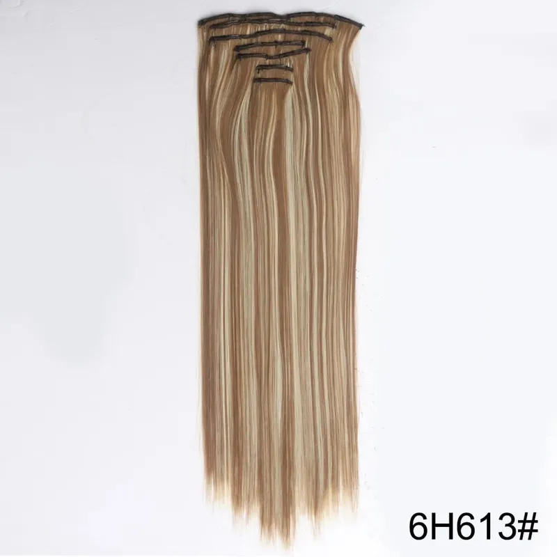 Long Straight 16 Clip In Synthetic Hair Extensions 7Pcs/Set Natural Blonde Heat Resistant Hairpieces For Women — image 11