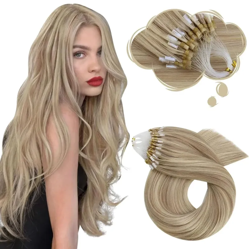 Moresoo Micro Link Hair Extensions Human Hair Micro Loop Hair Cold Fusion 50G Invisible Brazilian PreBonded Remy Micro Ring Hair