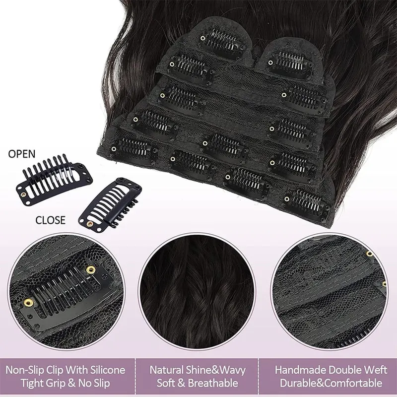 Extensions Long Synthetic Clip In Hair Wavy Clip In Hair Extensions 6Pcs/Set Piece Synthetic Ombre Blonde Brown Thick Hairpieces — image 5