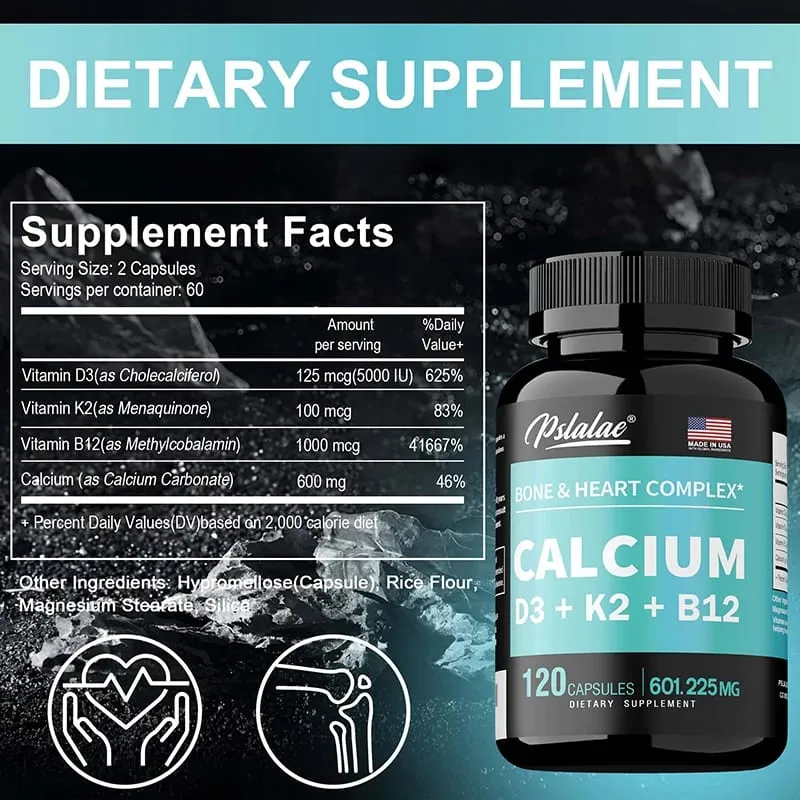 Calcium Supplement with Vitamin D3 K2 B12 - Supports Bone Health Relieves Bloating Immune System Improves Absorption — image 3