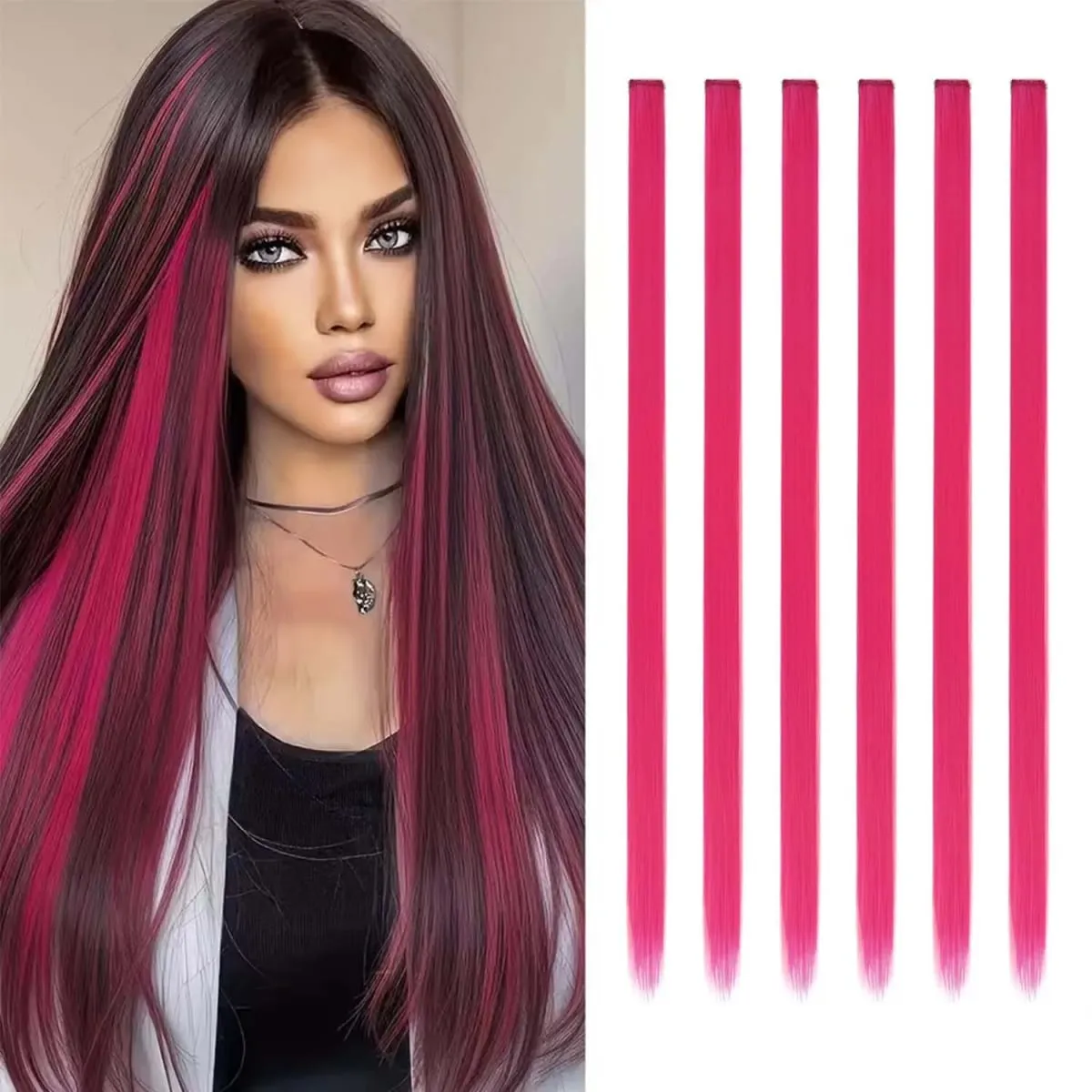 6 pçs extensões de clipe sintético 24 Polegada extensões de cabelo colorido destaques festa longo em linha reta hairpieces para mulheres crianças menina — image 19