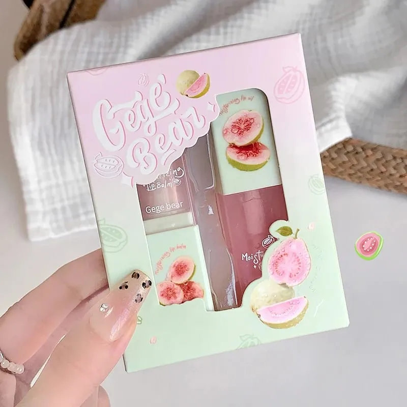 'Gege Bear' Cosmetics Gift Box (Fruity Moisturizing Lipstick and Lip Gloss Transparent Paint Cosmetics Set)