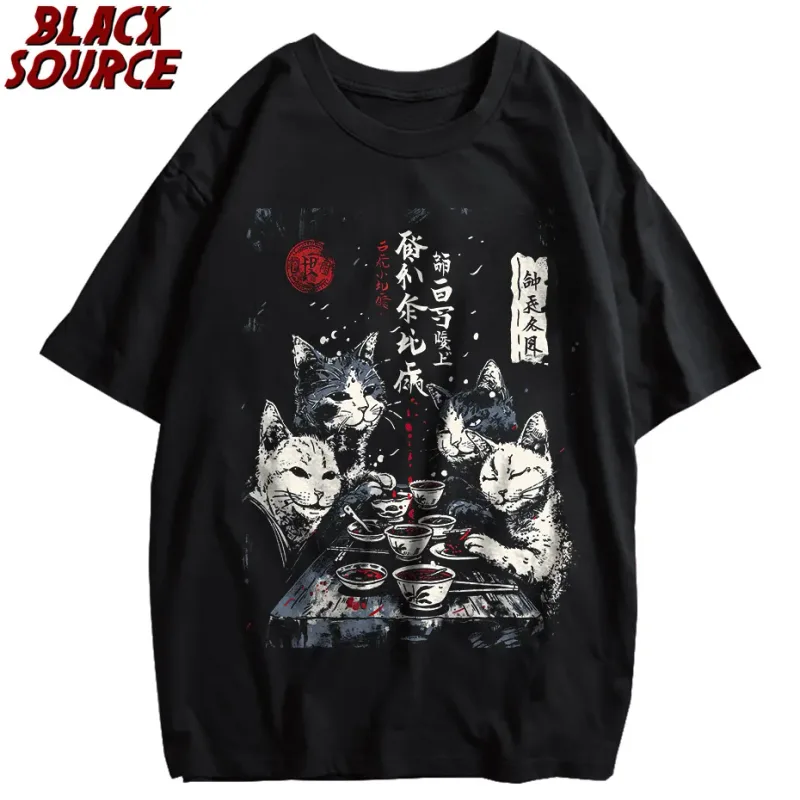 T0220 Cute Ramen Japanese Cat Hoodie, Unisex Cartoon Graphic Pullover Sweatshirt, Casual Streetwear Loose Fit Daily Wear — image 3