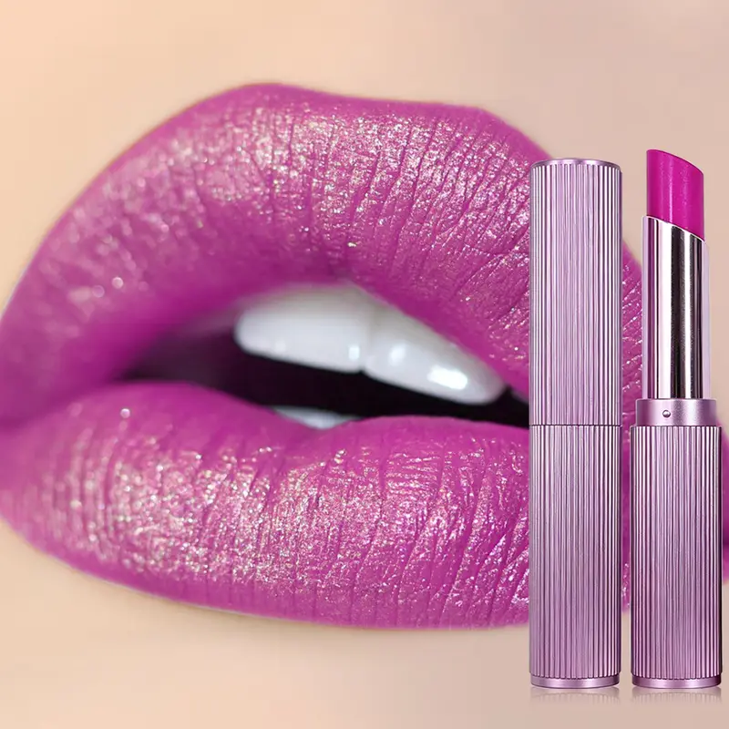 Retro Rose Shimmer Lipstick Metallic Glitter Pink Purple Long Lasting Lip Tint