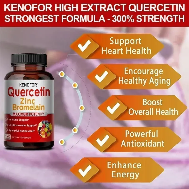 Zinc Quercetin + Bromelain 120 Vegetarian Capsules - Zinc Supplement for Antioxidant Immune Cardiovascular Zinc for Men & Women
