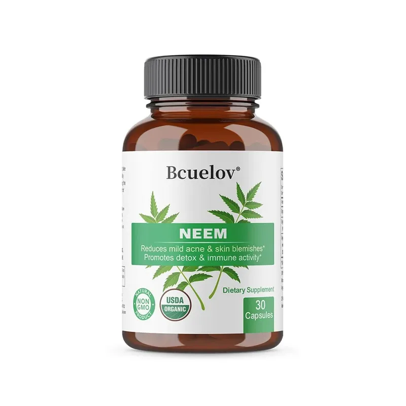 Organic Neem Capsules - Mga Herbal Acne Supplement na Sumusuporta sa Maaliwalas na Balat at Detox - Vegan Non-GMO Gluten Free