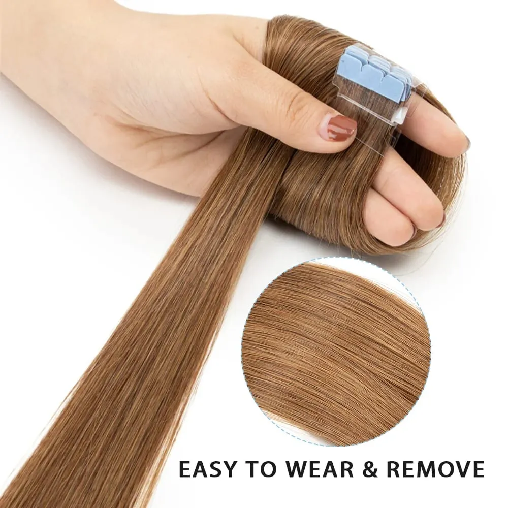 12"-20'' Invisible Mini Tape in Human Hair Extensions Invisible Adhesive Seamless Tape in Hair Natural Straight 10pcs/pack — image 2
