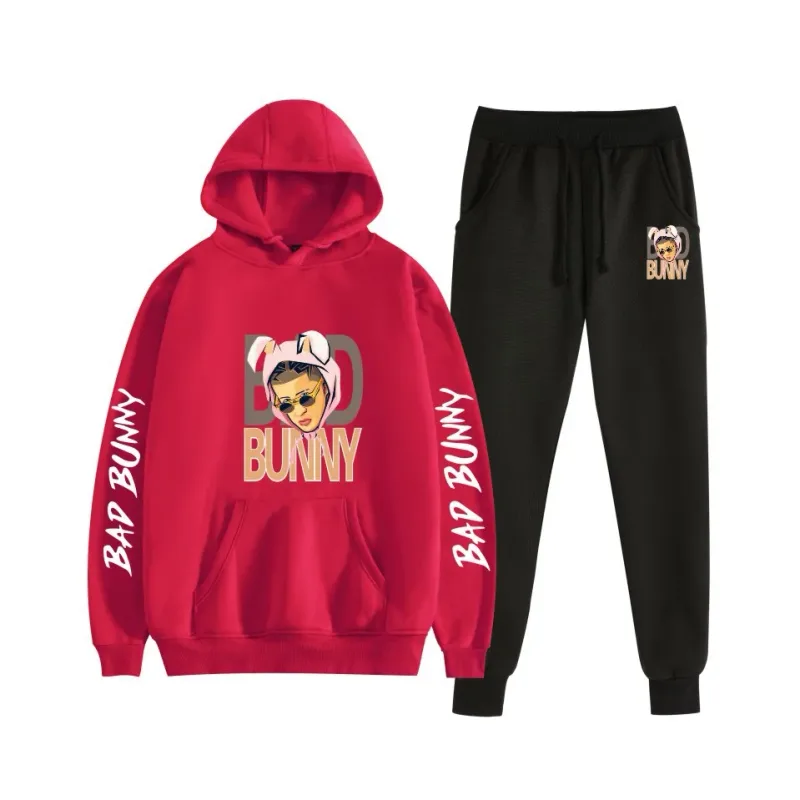 Costume Harajuku confortable imprimé mauvais lapin, sweat-shirt et pantalon de survêtement pour femmes, sweat à capuche + pantalon, ensemble 2 pièces pour garçons/filles — image 31