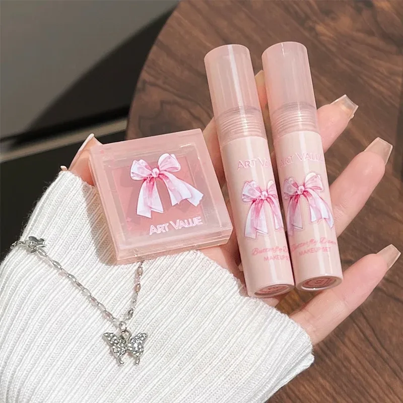 ART VALUE Makeup Sets Include 4Pcs Velvet Matte Lip Mud 1 Pc Blush Palette And 1 Necklace Gift Cosmetics Kits Lasting Lipgloss