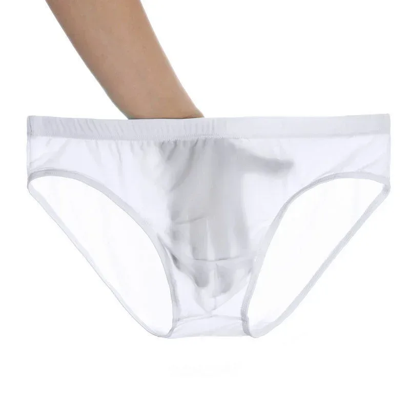 2 ADET Ultra Ince Buz Ipek Külot Erkekler Artı Boyutu M-4XL Düz Renk Gençlik Saydam Düşük Bel Nefes Seksi Erkek Külot — image 4