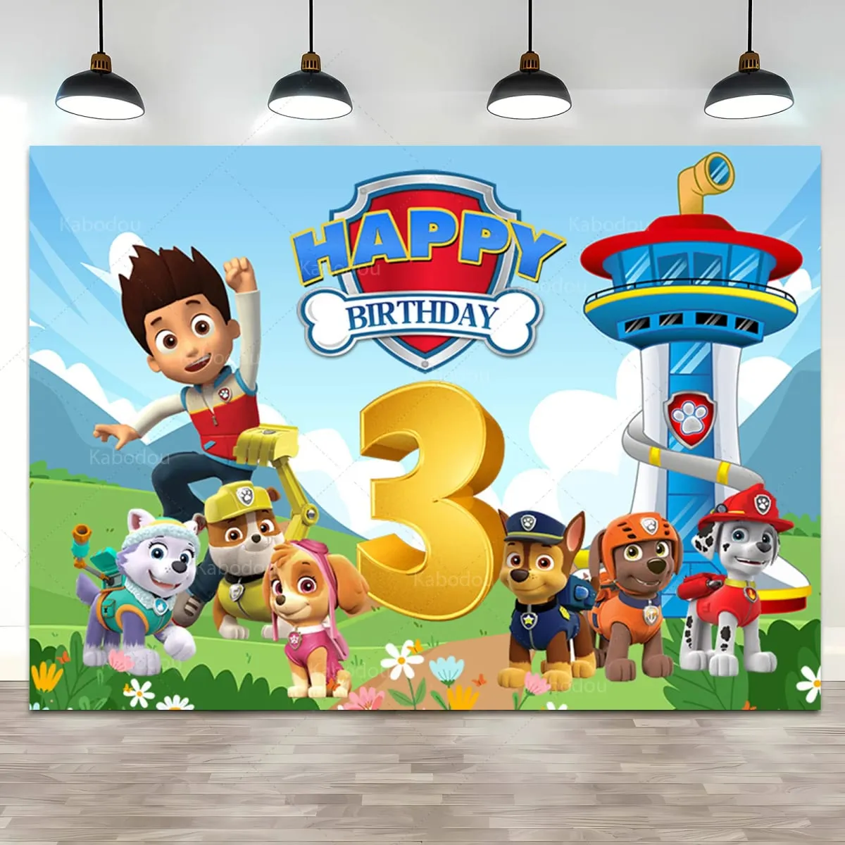 Custom Kids Name Age Paw Patrol Backdrop Boy 1st 2nd 3rd Birthday Party Background Decor Puppy Banner Poster Photo Studio — image 4