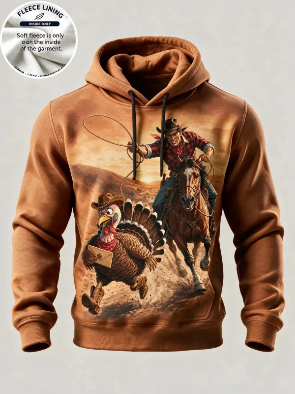 3D Print Thanksgiving Fleece-hættetrøje Kalkun Festmiddag Full Print Pullover Langærmet Kængurulomme Holiday Sweatshirt