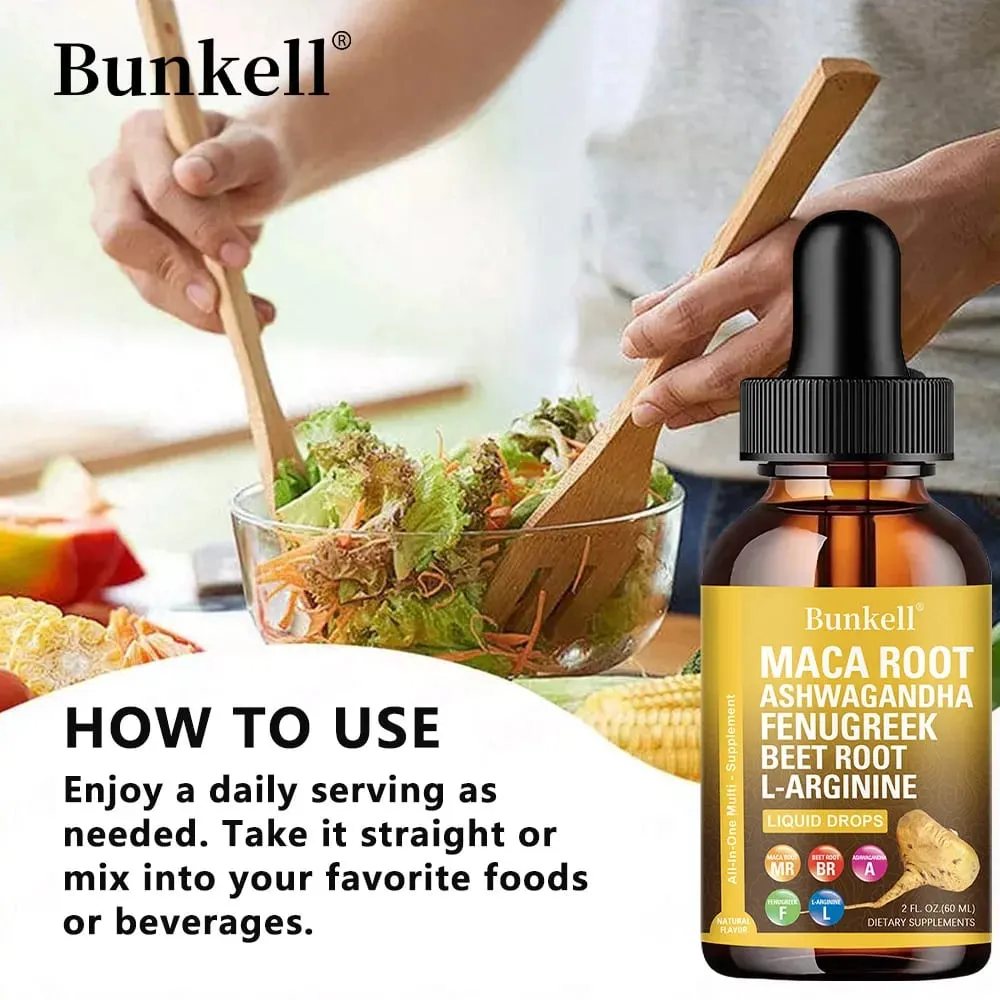 Bio maca gyökér folyékony cseppek ashwagandha görögszéna répa gyökérrel és L-arginin folyékony multivitaminnal nőknek és férfiaknak — image 5