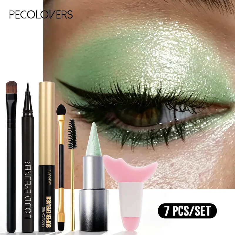 7 Pcs Eye Makeup Products - Siren Eyes Eye Makeup Set Blendable Green Shimmer Long Lasting Festival Eye Makeup Halloween Makeup