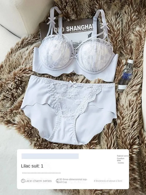 Push-up Women with Small Breasts Showing Large Flat Chest Special Thickened Breast Anti-sag Bra Cover Lace Underwear Set — image 14