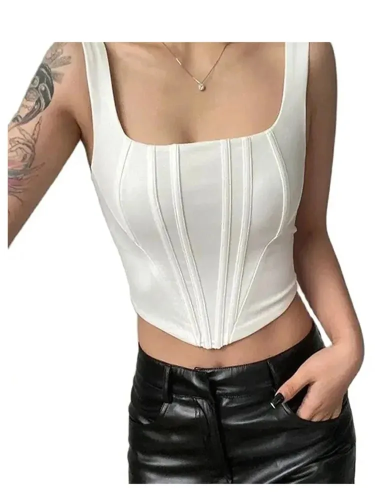 2025 Summer Crop Tops Sexy Square Neck Tight Backless Short Top Sleeveless Tank Tops Women Casual Solid Color Basic Camisole — image 6