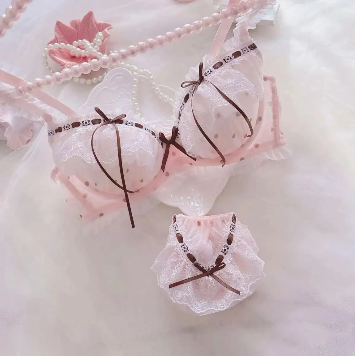 Pakaian dalam super cantik pita larut dalam air polka dot cangkir tipis gaya kampus gadis pelajar lucu berkumpul bra pakaian dalam seksi — image 4