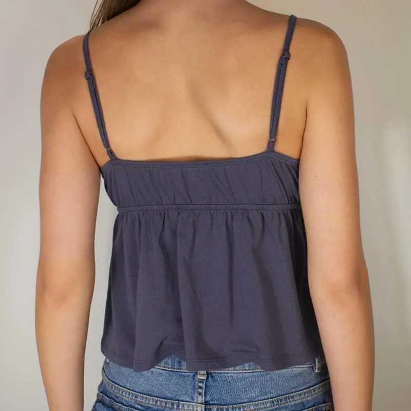 Kawaii Lace Trim V Neck Babydoll Crop Tops Summer Spaghetti Strap Camis Preppy Casual Sleevless Tank Tops Y2k Fairy Cottage Vest — image 6