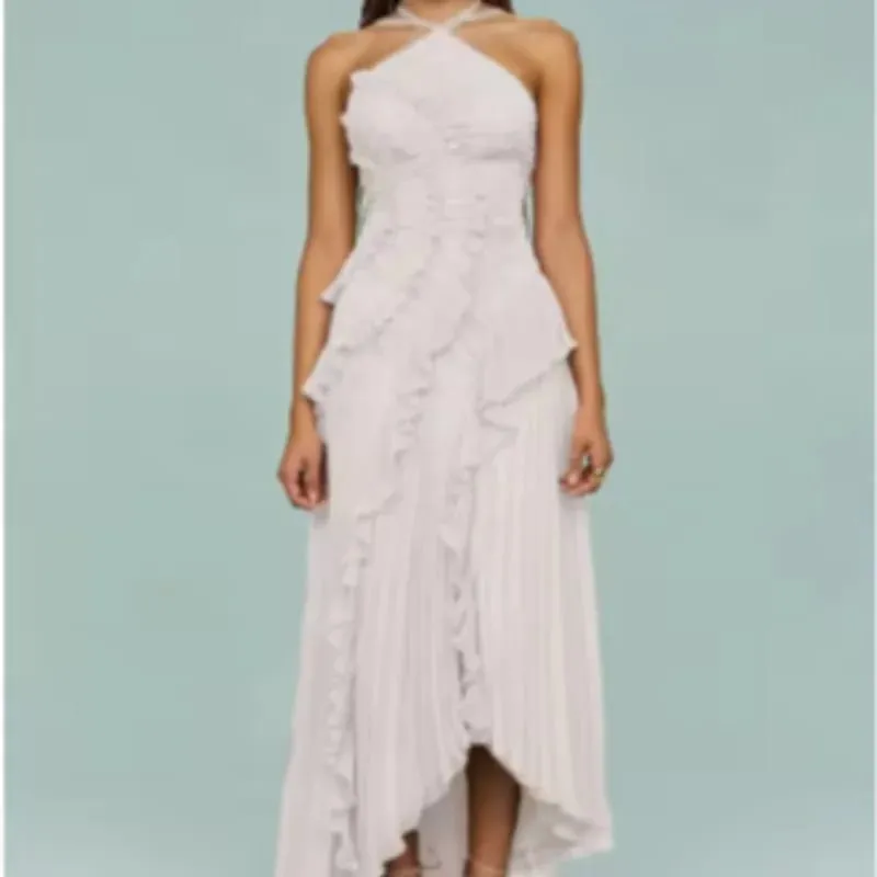 Gown Neck Strap Irregular Long Dress For Women Ruffle Sleeveless High Waist Backless Dresses 2025 New Summer Elegant Party Y2k