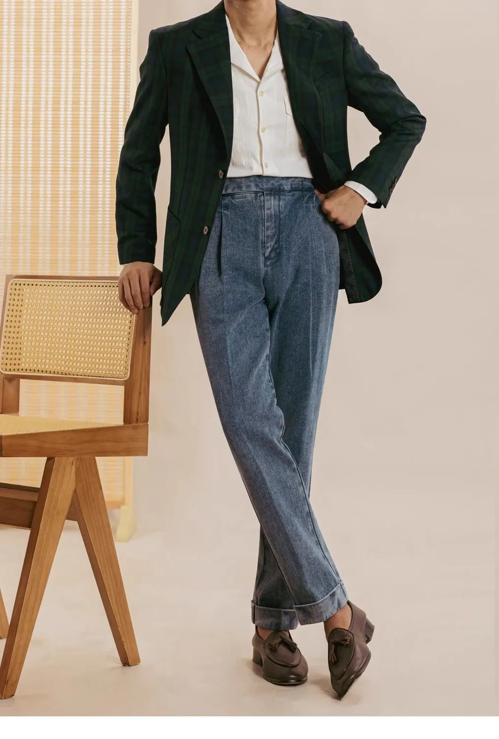 Double Pleat Jeans Men Naples Pants Wash Cotton Loose Straight Trousers Spring Autumn Fashion England High Waisted Denim Pant — image 6
