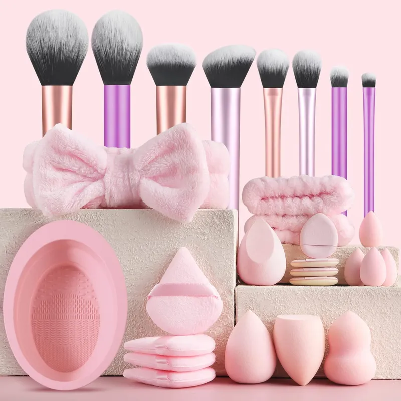 28-piece makeup tool set - 8-piece professional makeup brushes + toiletries set and washing bowl & puff sponge egg combination — image 8
