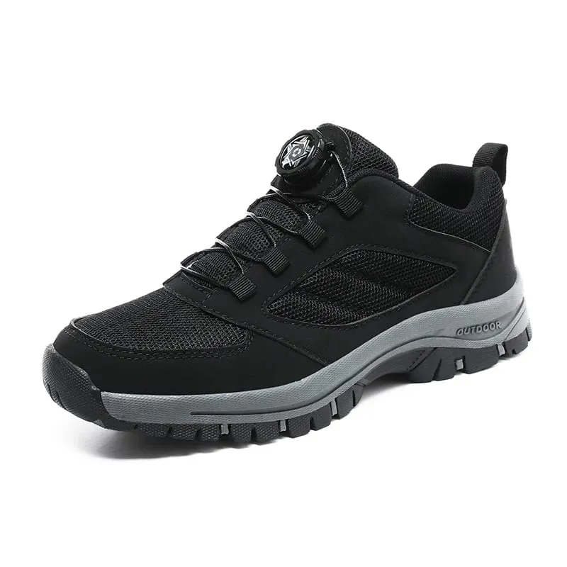 Male Sneakers Stylish Rotating Buckle Hiking Boots Solid Color Comfortable Non-slip Sporty Shoes Plus Size Men Shoes Leather