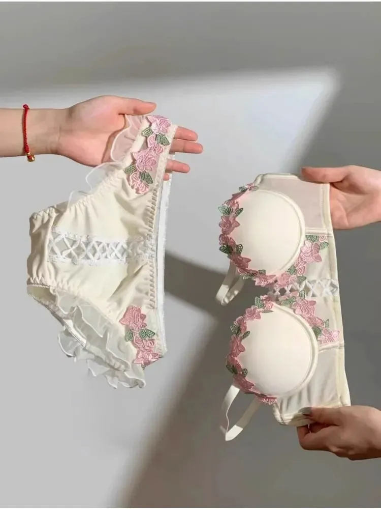 Japanese Kawaii Bralette Set for Small Bust Summer Wireless Lingerie Ultra-Thin Pure & Sensual Snug Fit Bra No Steel Rings — image 6