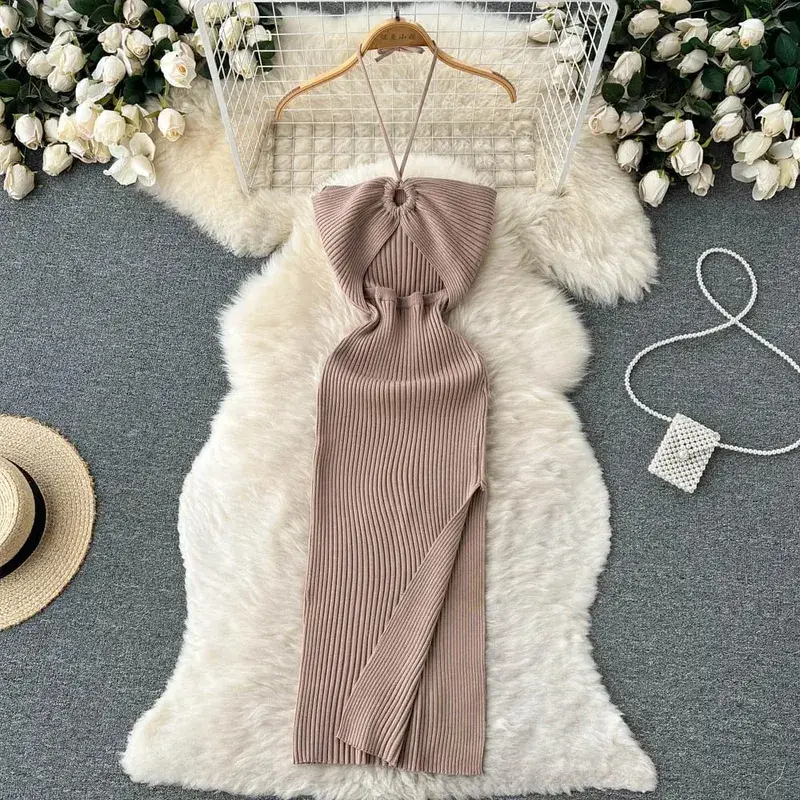 YuooMuoo Chic Mode Sexet Pakke Hofter Split Strikket Sommerkjole 2025 Kvinder Slank Elastik Bodycon Festkjole Streetwear Outfit — image 15