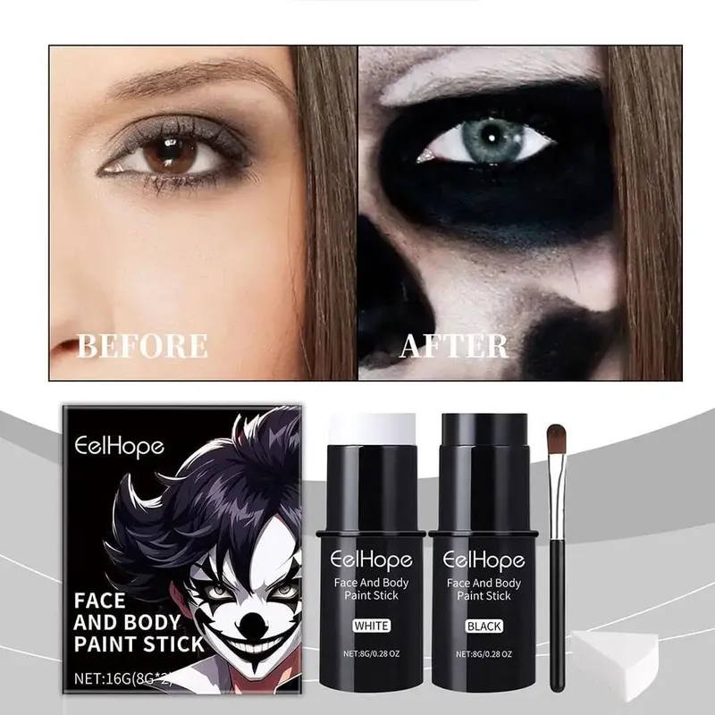 Cover Foundation Clown Colorful Long Lasting Waterproof Halloween Festive Makeup Accessories Set Black White Face Body Paint Kit