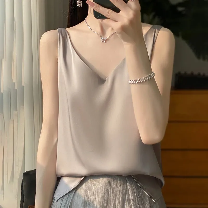 New Lce Silk Satin Camisole Women's Spring/Summer Solid Color Sleeveless Sexy Comfortable Silk Underwear Vest RW-D09 — image 13