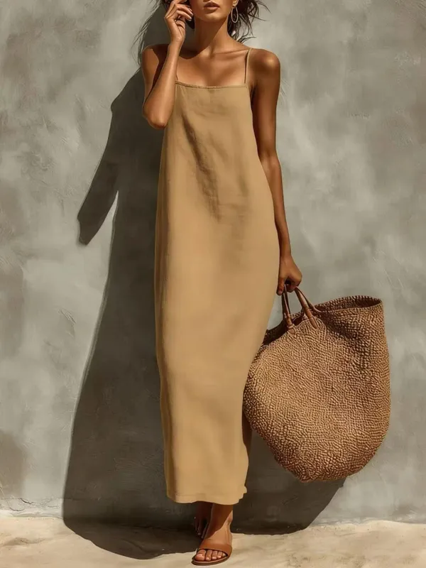 Yaz Kadın Düz Renk Rahat Rahat Kayma Sundress Kum Beachwear Backless Kolsuz Gevşek Maxi Uzun Tatil Elbiseleri — image 10