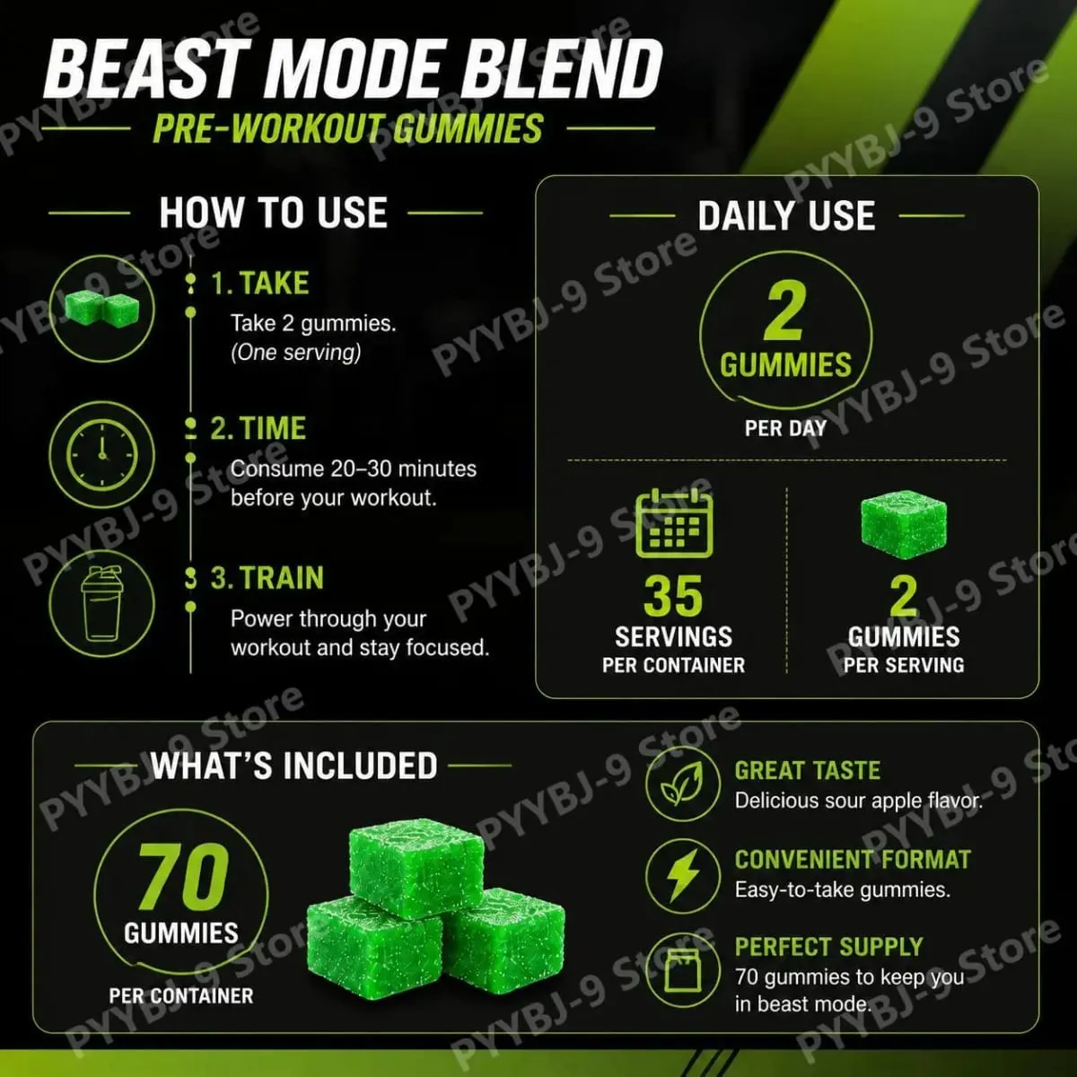 Docteat Beast Mode Blend Pre-Workout-Gummis, Energiefokus und Ausdauerunterstützung für Krafttraining und aktive Tage im Fitnessstudio, 70 Stück — image 7