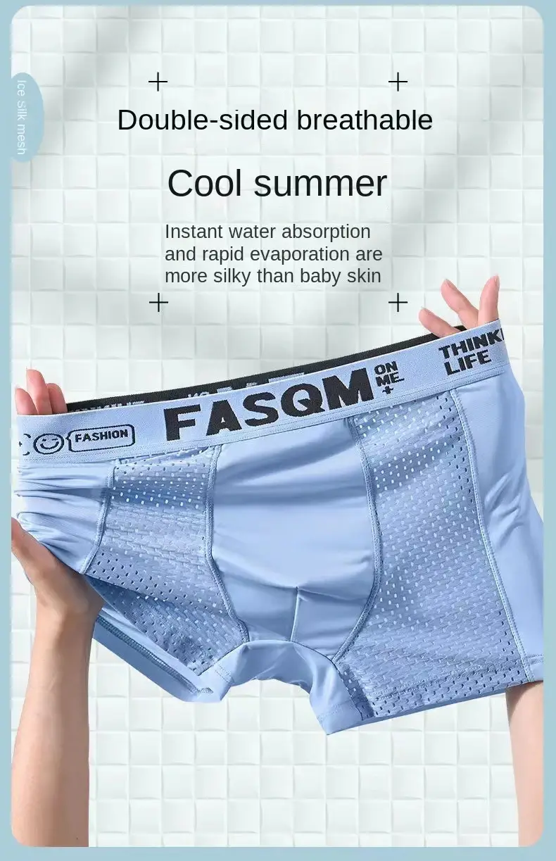 1pcs Mesh Ice Silk Boxer Shorts Men's Underwear FASQM Underpants Breathable Sexy Slim Panties Bamboo Lingerie Plus Size L-6XL — image 3