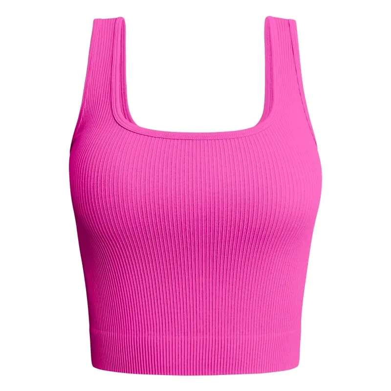 Women Solid Square Neck Ribbed Tank Top Camisole Women Summer Basic Elastic Sleeveless Crop Tops — image 13