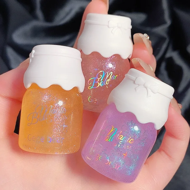 Gege Bear Butterfly Knot Lip Gloss Moisturizing Hydrating Mirror Shine Sparkling Non-Stick Cup Lipstick Beauty Makeup