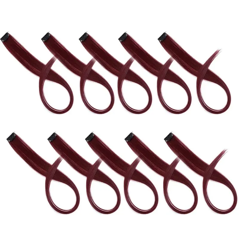 Synthetic 10pcs Colored Hair Synthetic Extensions Colorful Clip in Hair Long Straight Hair for Kids Girls Women — image 10