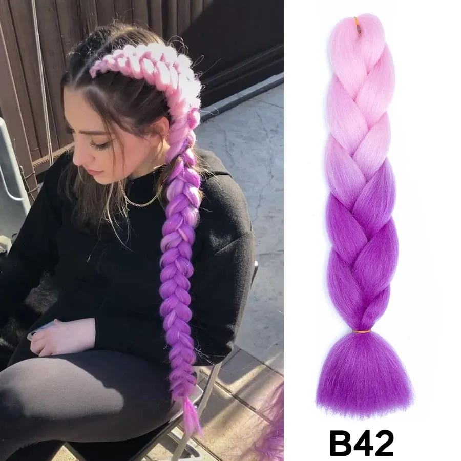 24 Inch Synthetic Jumbo Braid Pure And Ombre Braiding Hair Extensions For Women DIY Jumbo Hair Braids Black Green Gray Brown — image 53