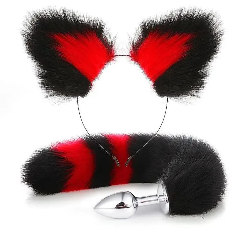 40cm Fox Tail anální kolík plyšové kočičí uši Čelenky Set anální kolík do ocasu Erotické Cosplay Sexuální hračky Ženy Anální masturbace