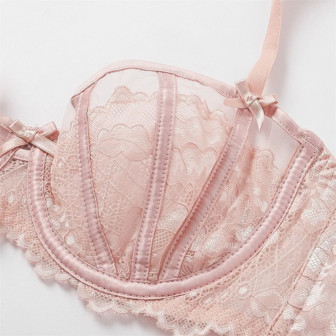 Beautiful Embroidered Floral Lingerie Set With Lined Comfortable Bra And Underwear Wired Bra And Panties For Outerwear Daily — image 6