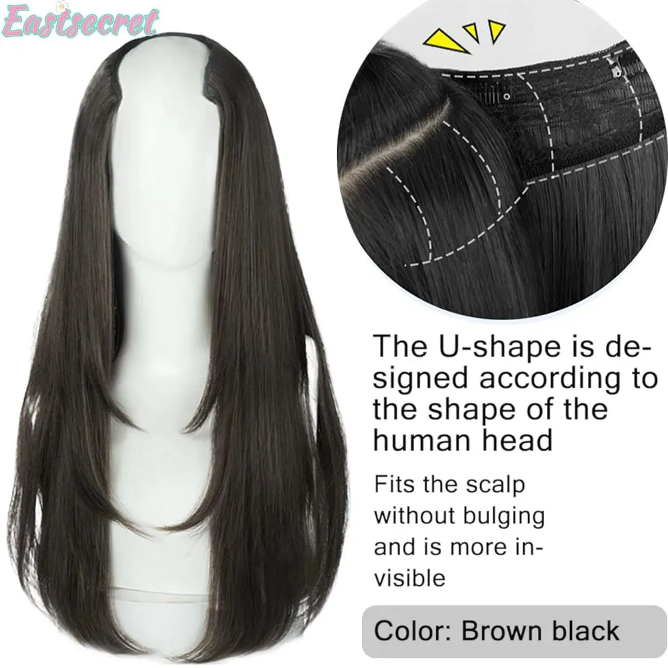 Synthetic Long Straight U-Shaped Arrangement Half Head Wig for Women Black Brown Clips in Hair Extension Natural Fake Hairpieces