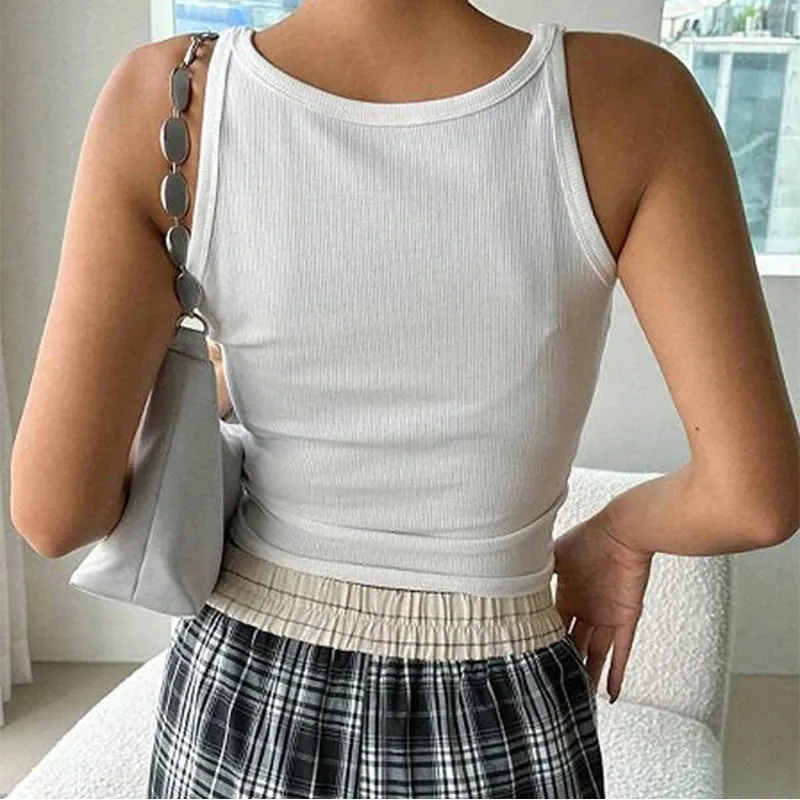 White Basic Knitted Tank Women Summer Vintage Sleeveless Camis Lana Del Rey Ldr Sailing Graphic Print Crop Tops Streetwear Tees — image 3